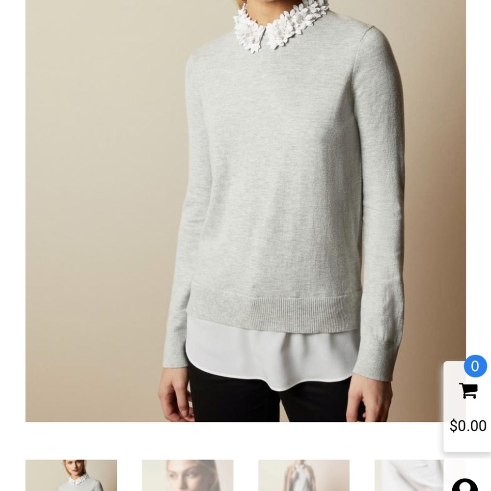 Ted Baker Nanesa Light Gray Sweater with White Floral Collar